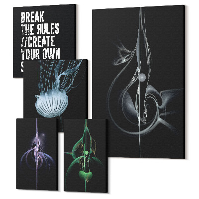 Zestaw obrazów na płótnie pentaptyk Abstrakcyjne kompozycje z motywem kreatywności i ekspresji