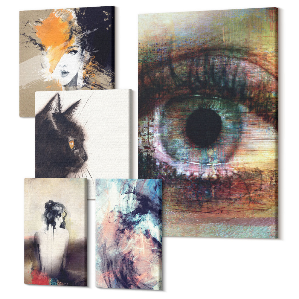 Zestaw obrazów pentaptyk na ścianę Sztuka nowoczesna portrety i abstrakcja w zestawie