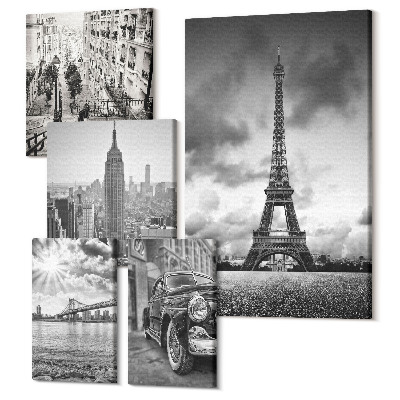 Zestaw obrazów 5 części pentaptyk Krajobrazy miejskie z ikonami architektury świata
