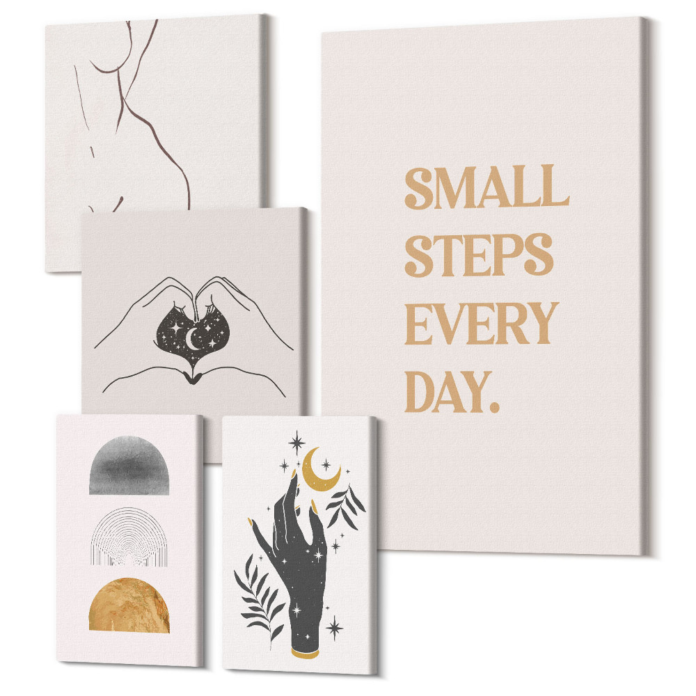 Zestaw obrazów na płótnie pentaptyk Motywacja i pozytywne myślenie w minimalistycznym stylu