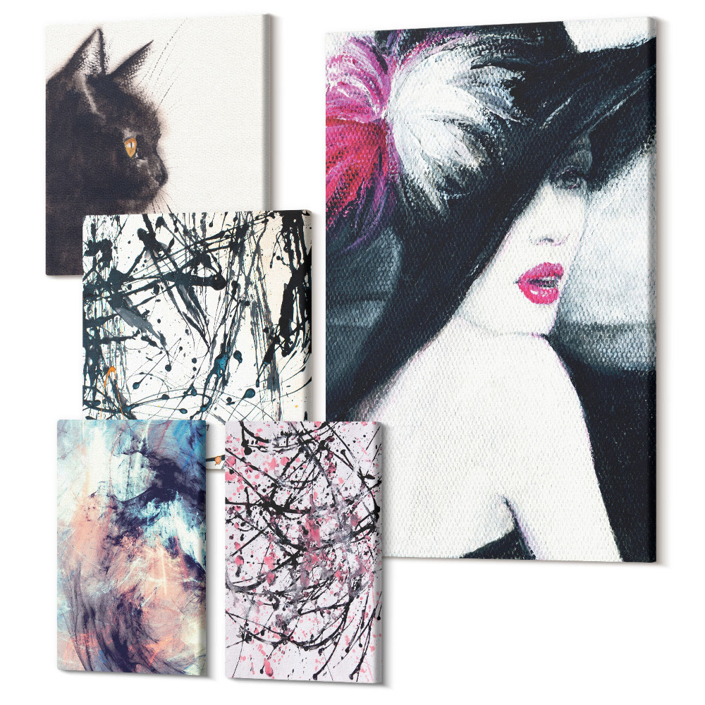 Zestaw obrazów na płótnie pentaptyk Stylowe portrety i abstrakcyjne kompozycje artystyczne