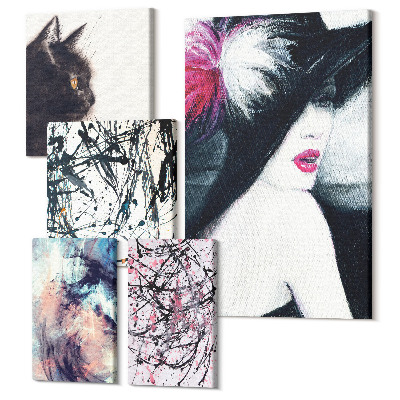 Zestaw obrazów na płótnie pentaptyk Stylowe portrety i abstrakcyjne kompozycje artystyczne