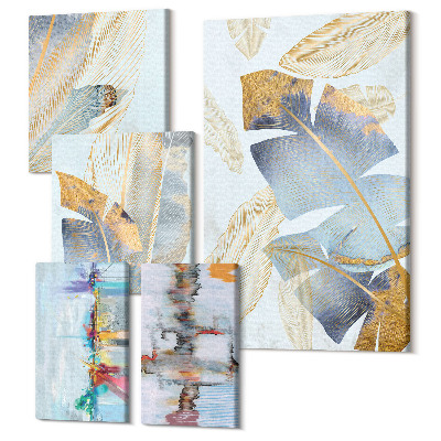 Zestaw obrazów pentaptyk na ścianę Roślinne motywy z nowoczesnymi akcentami artystycznymi