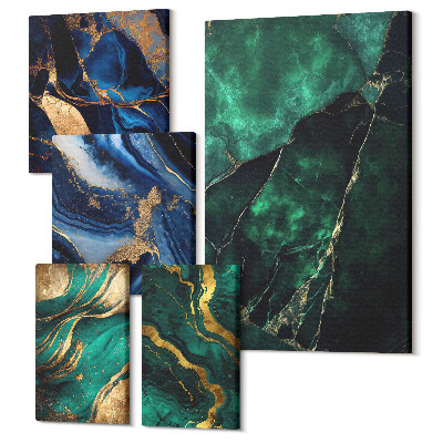 Zestaw obrazów 5 części pentaptyk Eleganckie abstrakcje w odcieniach zieleni i błękitu