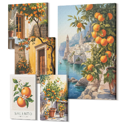 Zestaw obrazów pentaptyk na ścianę Klimatyczne widoki z owocowymi akcentami na ścianę