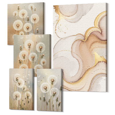 Zestaw obrazów 5 części pentaptyk Kwiatowe motywy w delikatnych odcieniach natury