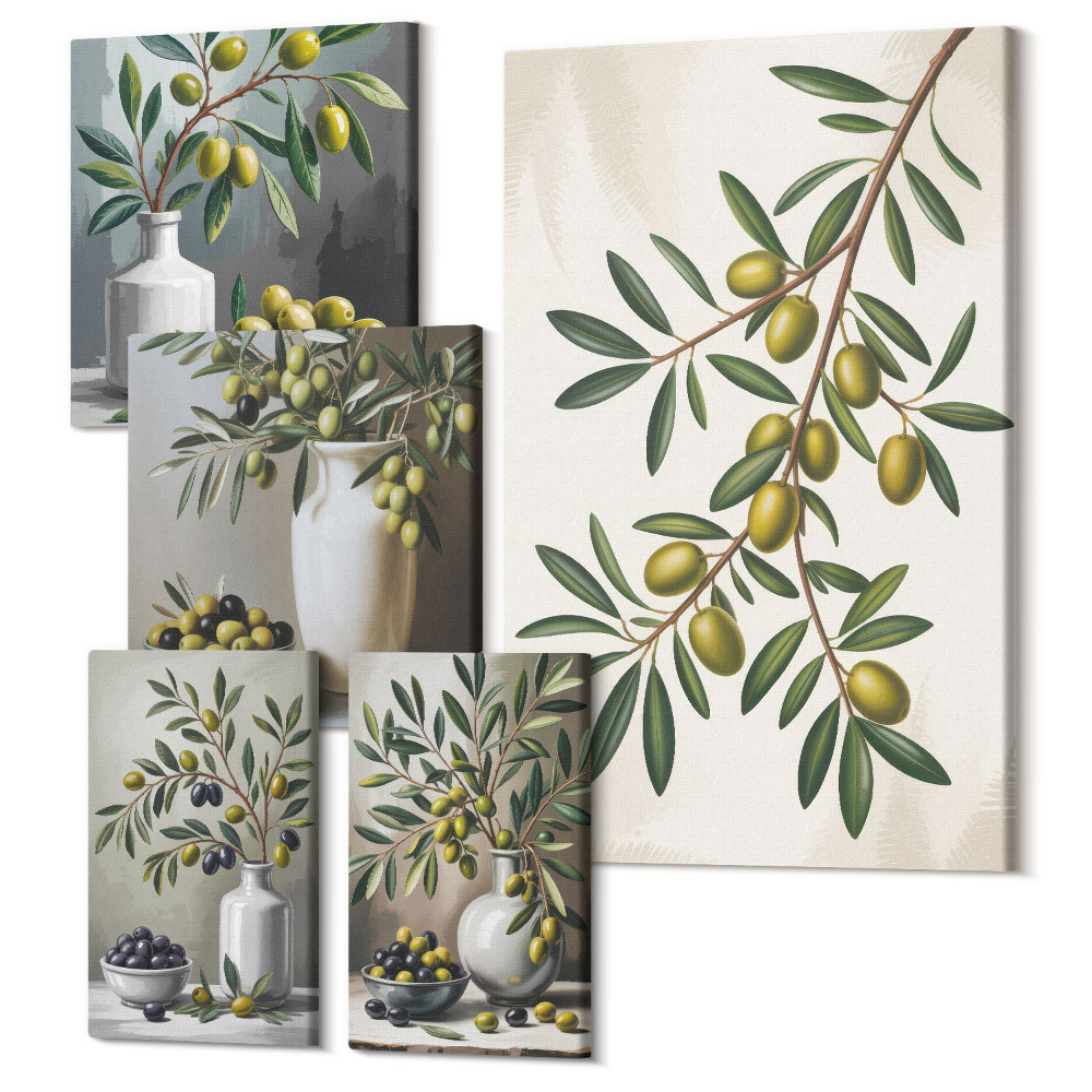 Zestaw obrazów pentaptyk na ścianę Oliwne akcenty w stylu rustykalnym do wnętrz