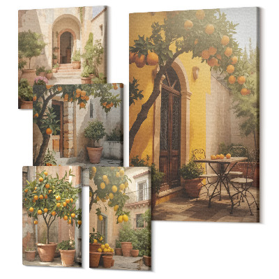 Zestaw obrazów 5 części pentaptyk Urokliwe uliczki wśród pomarańczowych drzew