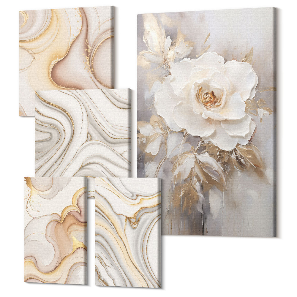 Zestaw obrazów 5 części pentaptyk Kwiatowe motywy i abstrakcyjne wzory w eleganckim stylu