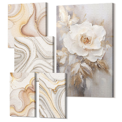 Zestaw obrazów 5 części pentaptyk Kwiatowe motywy i abstrakcyjne wzory w eleganckim stylu