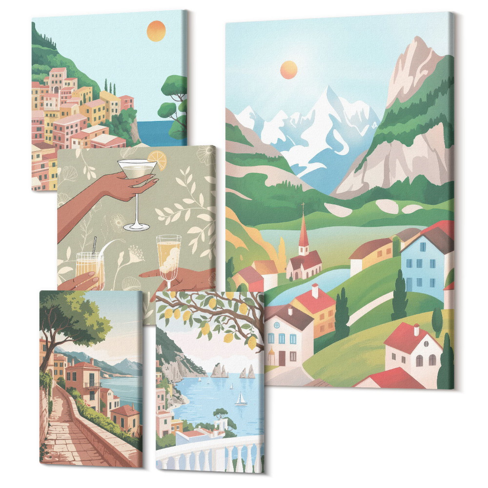 Zestaw obrazów pentaptyk na ścianę Urokliwe krajobrazy i chwile relaksu w plenerze