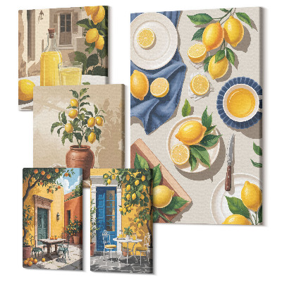 Zestaw obrazów 5 części pentaptyk Cytrynowe inspiracje w stylu śródziemnomorskim