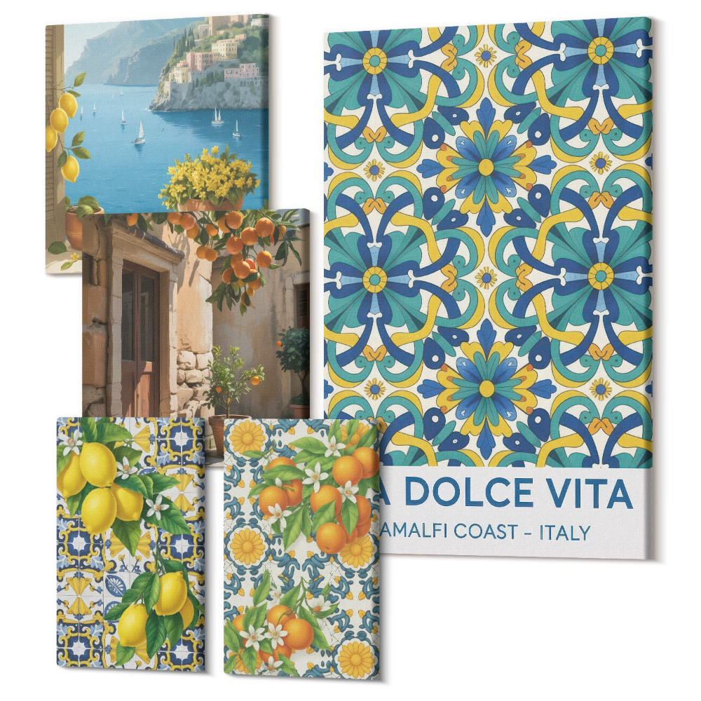Zestaw obrazów 5 części pentaptyk Włoskie inspiracje z Amalfi cytrusy i kwiaty