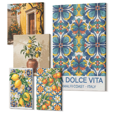 Zestaw obrazów na płótnie pentaptyk Włoskie motywy cytrusowe w stylu śródziemnomorskim