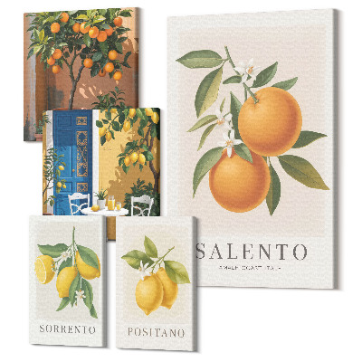 Zestaw obrazów pentaptyk na ścianę Owocowe inspiracje z Włoch styl prowansalski i rustykalny