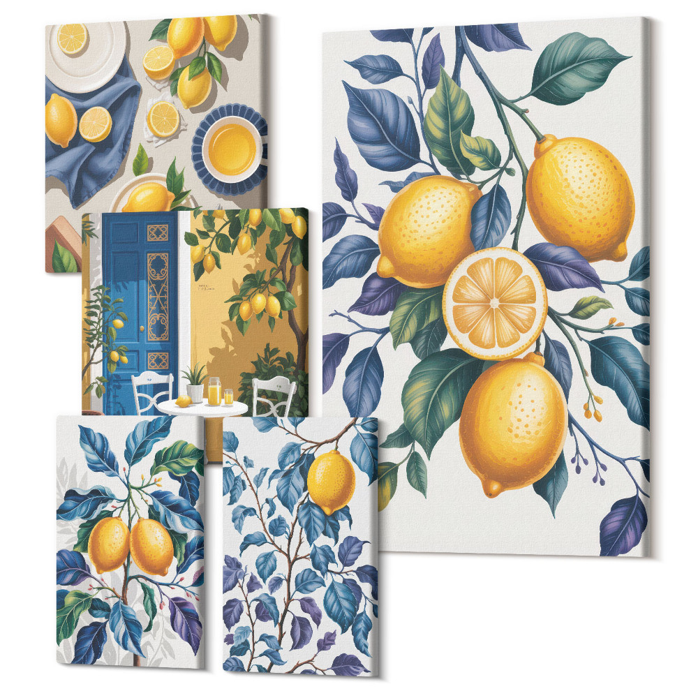 Zestaw obrazów 5 części pentaptyk Cytrusowe inspiracje w stylu prowansalskim do kuchni