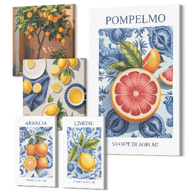 Zestaw obrazów na płótnie pentaptyk Cytrusowe inspiracje dekoracje w stylu vintage