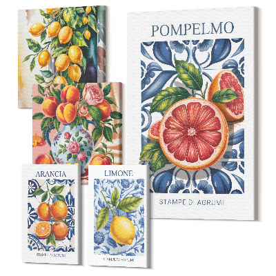 Zestaw obrazów pentaptyk na ścianę Słoneczne akcenty z owocami cytrusowymi w stylu vintage