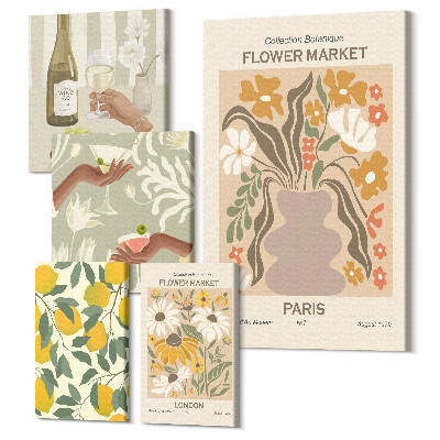 Zestaw obrazów 5 części pentaptyk Kwiatowe rynki i owocowe akcenty w stylu vintage