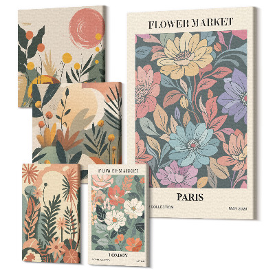 Zestaw obrazów 5 części pentaptyk Kwiatowe motywy z rynków paryskich i londyńskich