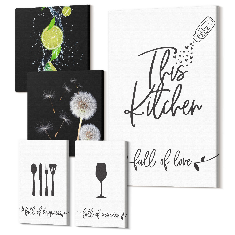 Zestaw obrazów na płótnie pentaptyk Kuchenne inspiracje z miłością do gotowania i jedzenia