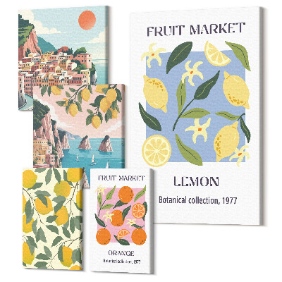 Zestaw obrazów 5 części pentaptyk Owocowe motywy i krajobrazy w stylu vintage