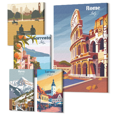 Zestaw obrazów 5 części pentaptyk Krajobrazy europejskich miast i malownicze widoki