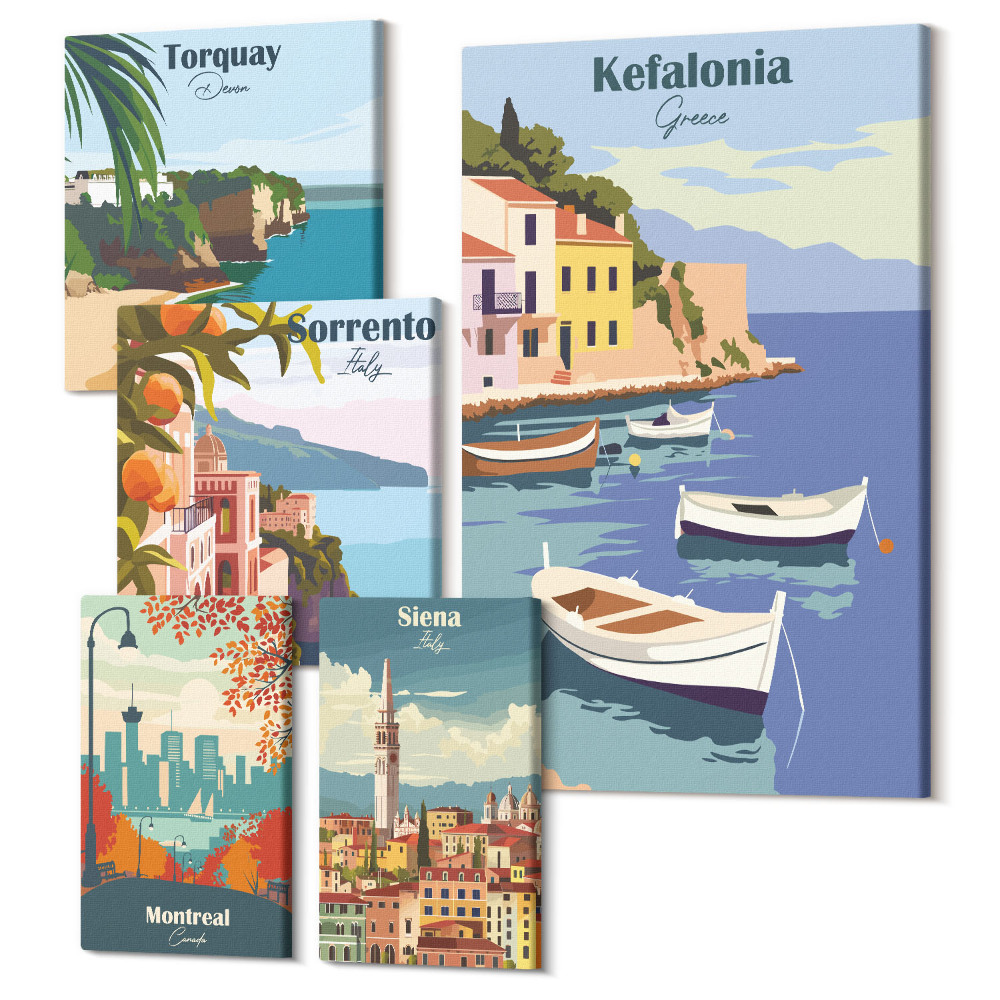 Zestaw obrazów na płótnie pentaptyk Krajobrazy nadmorskie z europejskich miejscowości turystycznych