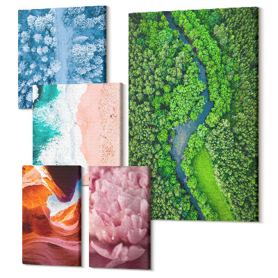 Zestaw obrazów na płótnie pentaptyk Naturalne krajobrazy zieleni w harmonijnym zestawieniu