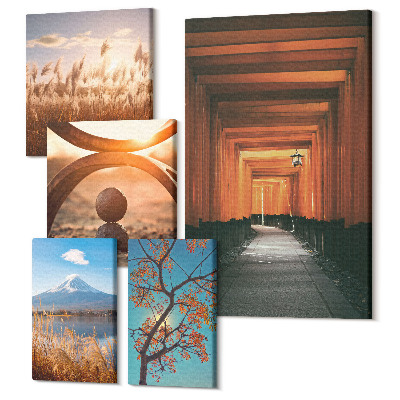 Zestaw obrazów 5 części pentaptyk Spokojne krajobrazy natury z motywami zen i harmonią