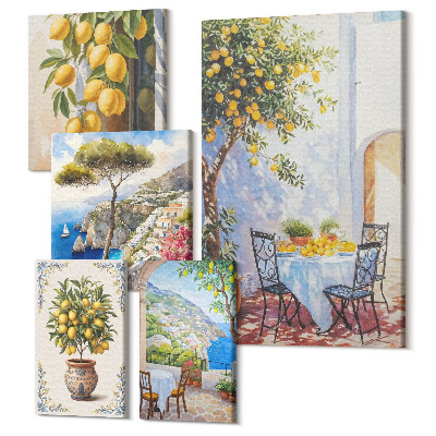 Zestaw obrazów 5 części pentaptyk Cytrusowe inspiracje w słonecznym stylu śródziemnomorskim