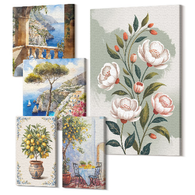 Zestaw obrazów 5 części pentaptyk Kwiatowe motywy i widoki na malownicze krajobrazy