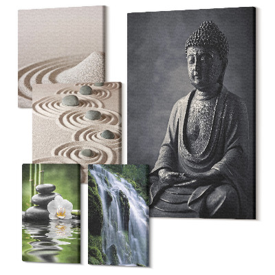 Zestaw obrazów na płótnie pentaptyk Relaksujące motywy zen z naturą i buddyjskim przesłaniem