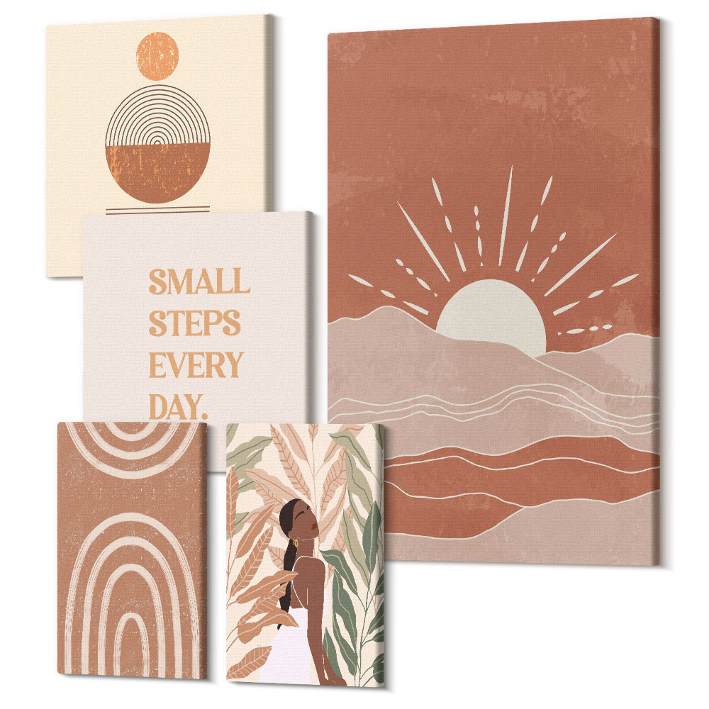 Zestaw obrazów pentaptyk na ścianę Styl boho z inspiracjami natury i pozytywnymi hasłami