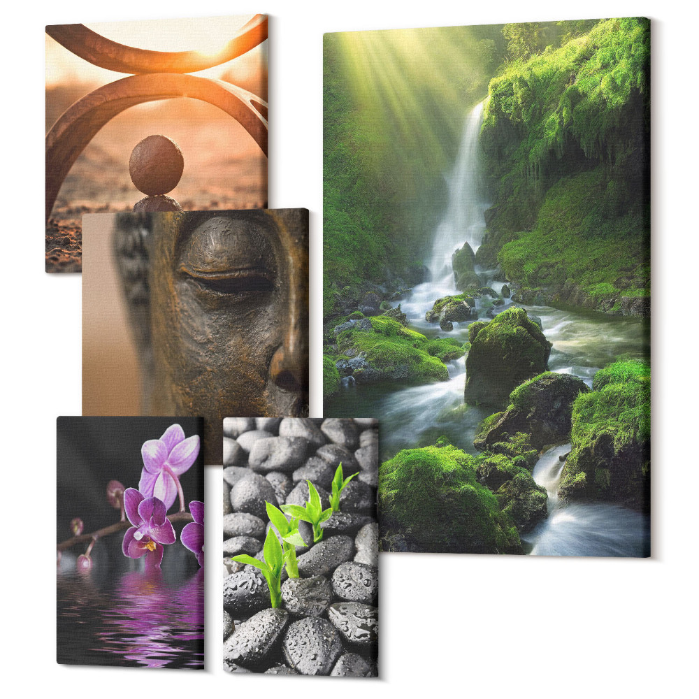 Zestaw obrazów na płótnie pentaptyk Harmonia natury i spokoju w minimalistycznym stylu