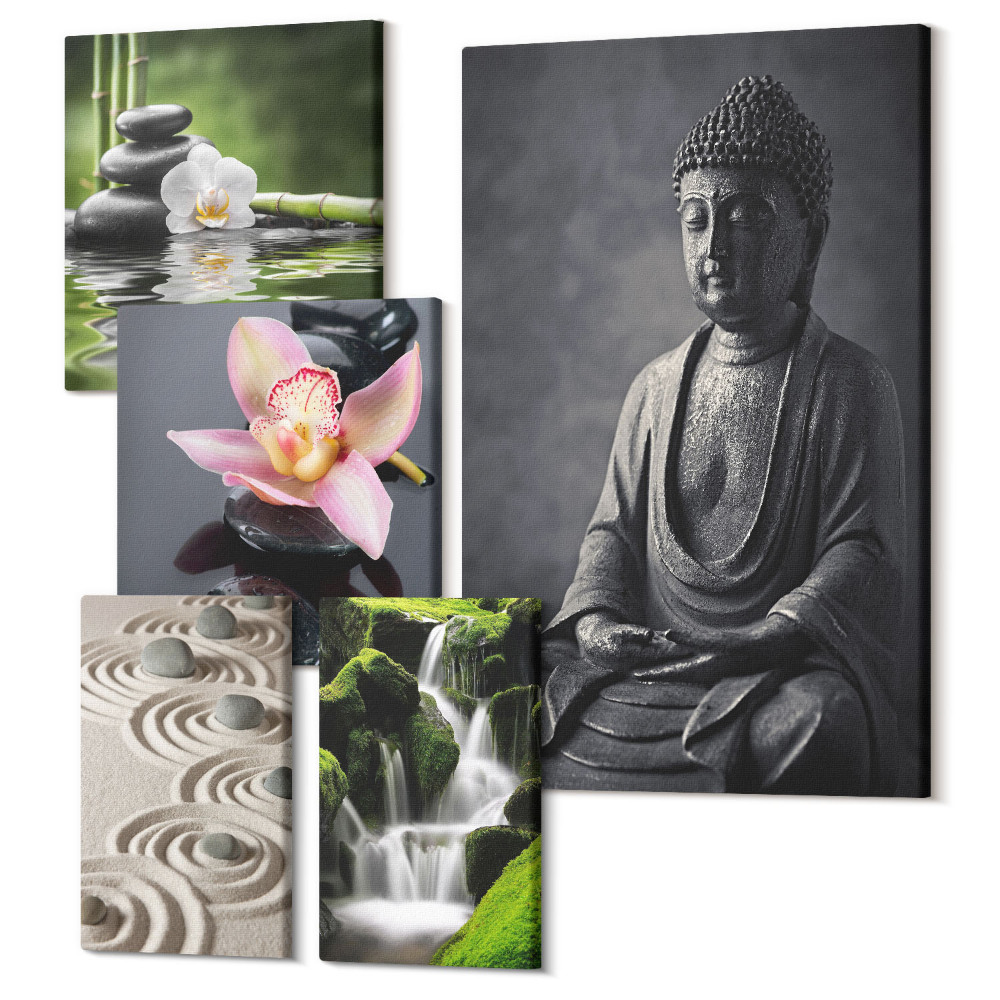 Zestaw obrazów 5 części pentaptyk Relaksująca atmosfera zen z elementami natury i medytacji