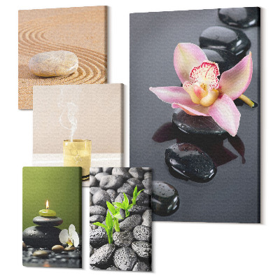 Zestaw obrazów 5 części pentaptyk Relaksacyjne motywy zen z kamieniami i kwiatami orchidei