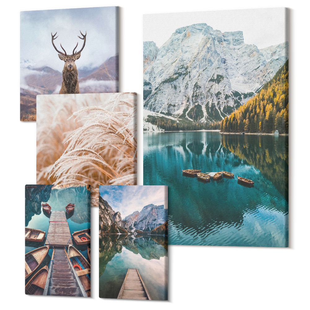 Zestaw obrazów pentaptyk na ścianę Krajobrazy górskie i naturalne piękno przyrody