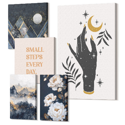 Zestaw obrazów pentaptyk na ścianę Styl boho z inspiracjami natury i pozytywnymi przesłaniami