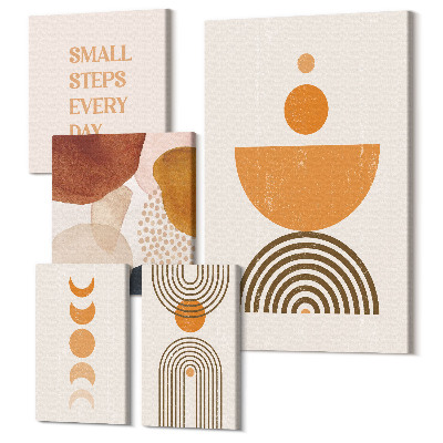 Zestaw obrazów 5 części pentaptyk Stylowe grafiki w odcieniach ziemi z abstrakcyjnymi formami