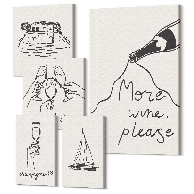 Zestaw obrazów na płótnie pentaptyk Stylowe ilustracje z winem i toastami na przyjęcia