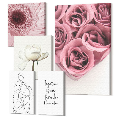 Zestaw obrazów na płótnie pentaptyk Kwiatowe inspiracje w romantycznym stylu boho