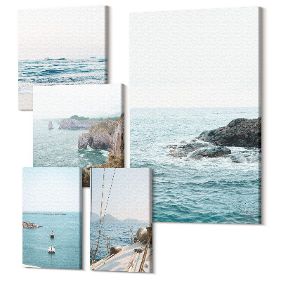 Zestaw obrazów 5 części pentaptyk Spokojne morskie widoki z plażami i klifami