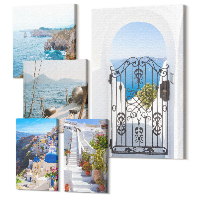 Zestaw obrazów 5 części pentaptyk Krajobrazy Grecji widoki na morze i architekturę