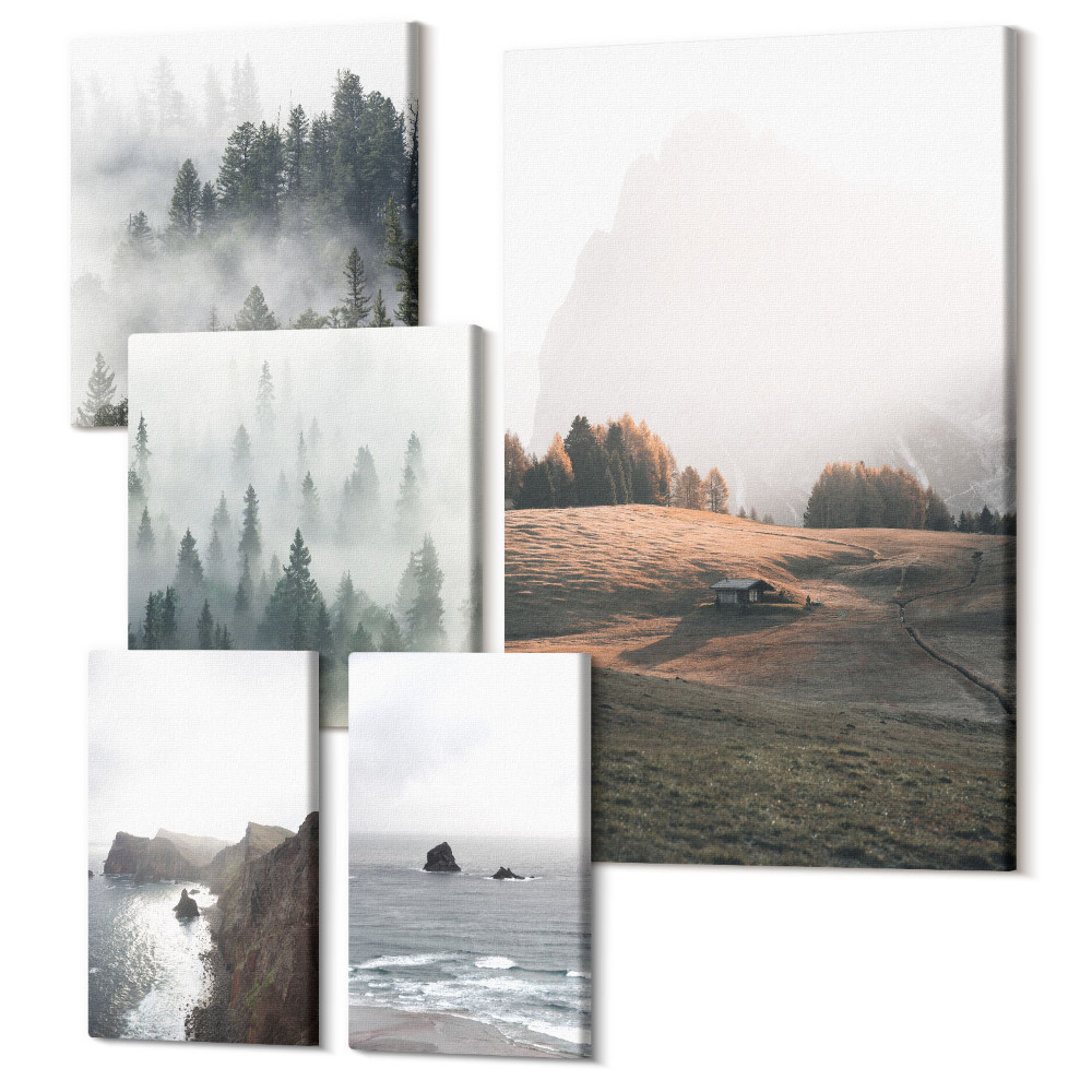 Zestaw obrazów 5 części pentaptyk Naturalne krajobrazy górskie i nadmorskie widoki