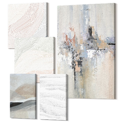 Zestaw obrazów na płótnie pentaptyk Abstrakcyjne kompozycje w delikatnych odcieniach i formach