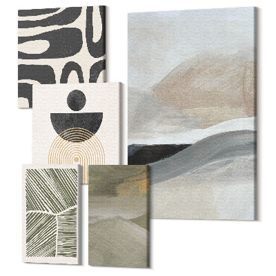 Zestaw obrazów 5 części pentaptyk Abstrakcyjne wzory i kształty w stonowanej kolorystyce