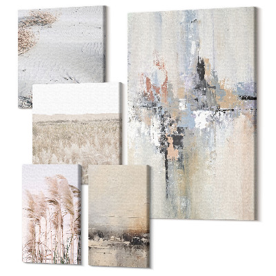 Zestaw obrazów na płótnie pentaptyk Stylowe dekoracje w odcieniach natury i minimalizmu