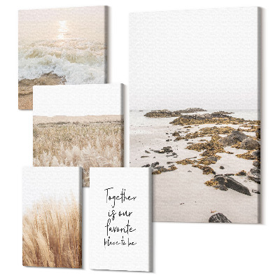 Zestaw obrazów 5 części pentaptyk Naturalne krajobrazy plażowe z motywem przyrody i cytatem