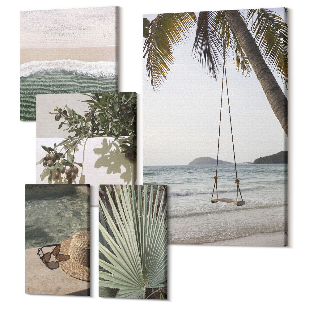 Zestaw obrazów na płótnie pentaptyk Tropikalne plaże relaks i natura w harmonii